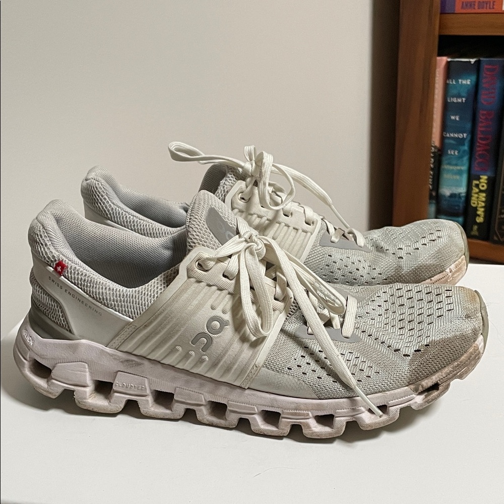 On Running Light Gray and White Sneakers